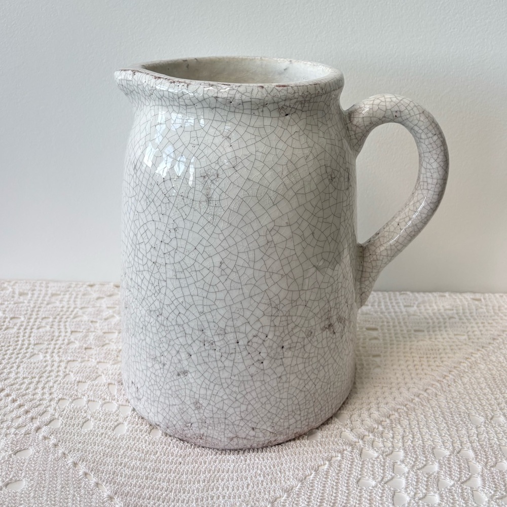 Vintage Pottery Handmade Pitcher Antique Milk Jug Crackle Glaze Retro Farmhouse - Picture 10 of 16